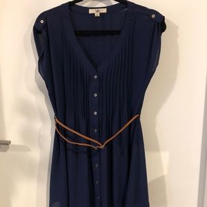 Ya Los Angeles blue sheer button front belted tunic